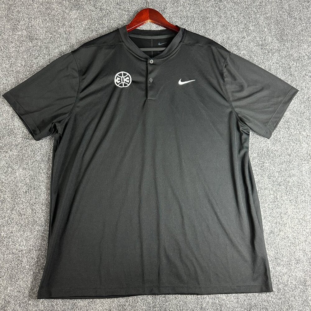 NIKE Dri-Fit Detroit Pistons Black 2 Button 313 Logo Henley T shirt Mens XL EUC